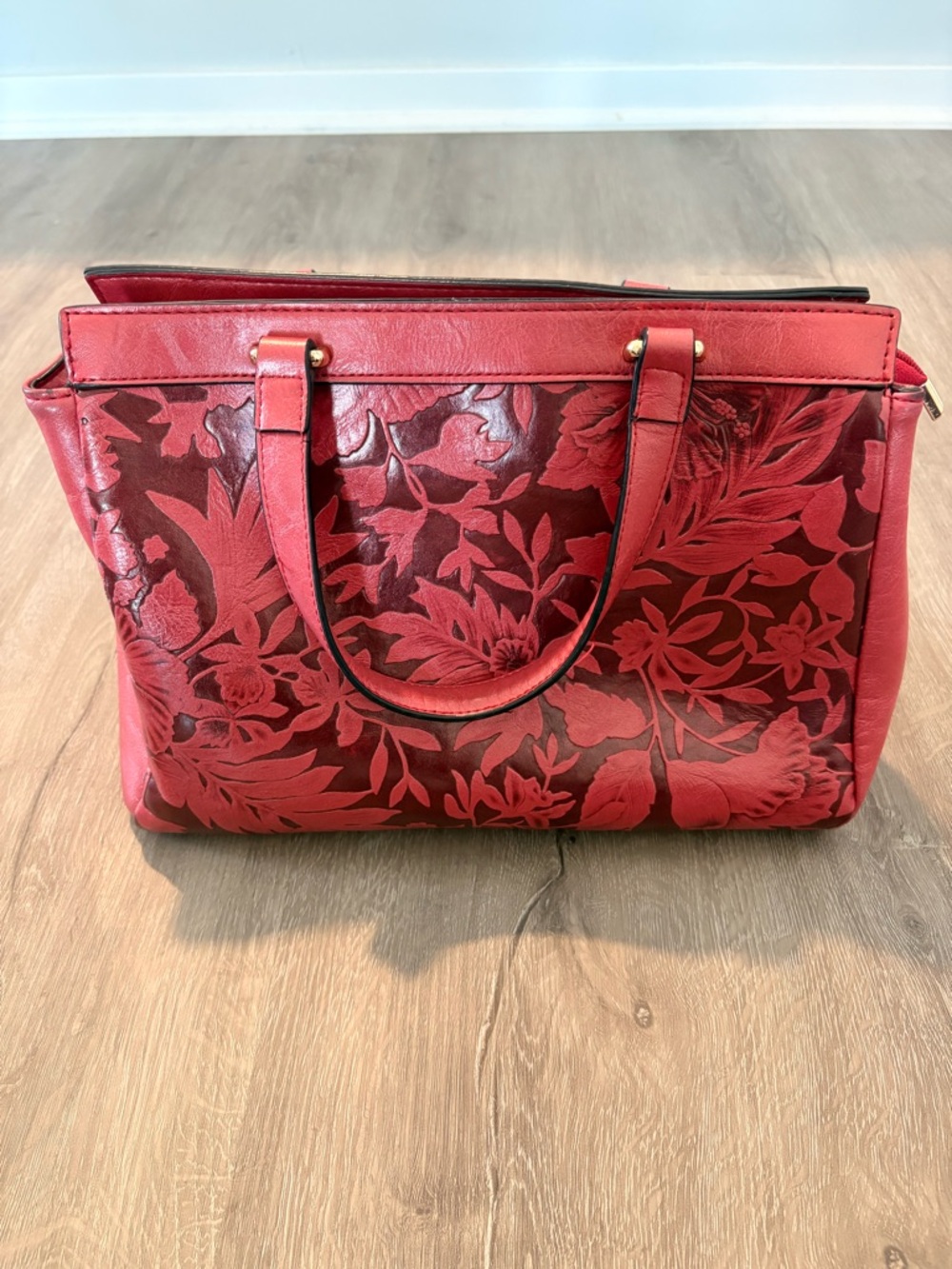Mellow World Salome Fuchsia Floral Embossed Leather Tote Bag